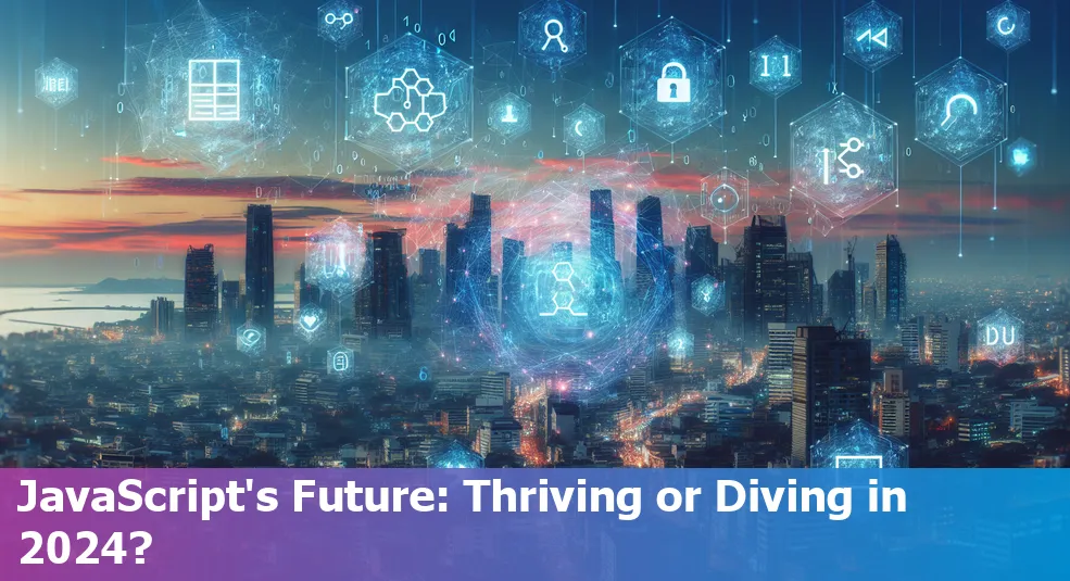 A vivid depiction illustrating JavaScript's relevance in the tech world of 2024