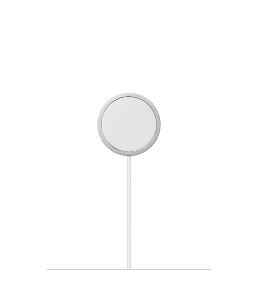 MagSafe 充電器內側的充電表面，白色圓圈外圍有個灰色圓環，裝接白色編織連接線。