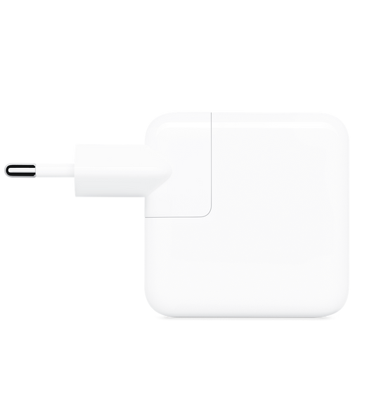  Perfil do adaptador de energia USB-C de 30 watts (com plugue de tomada tipo C).