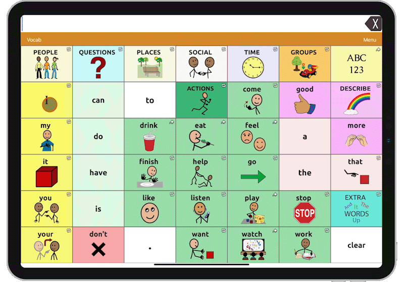 Animated Image of an iPad running the Touch Chat App