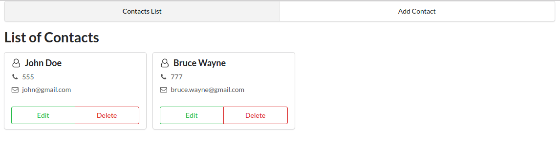 The two contacts rendered with the semantic-ui styles