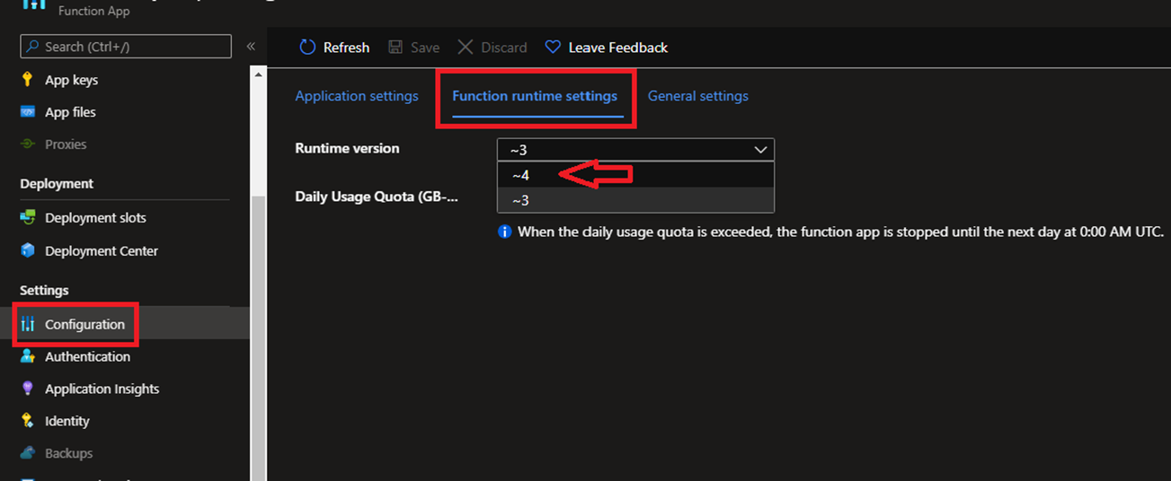 Functions Runtime Settings