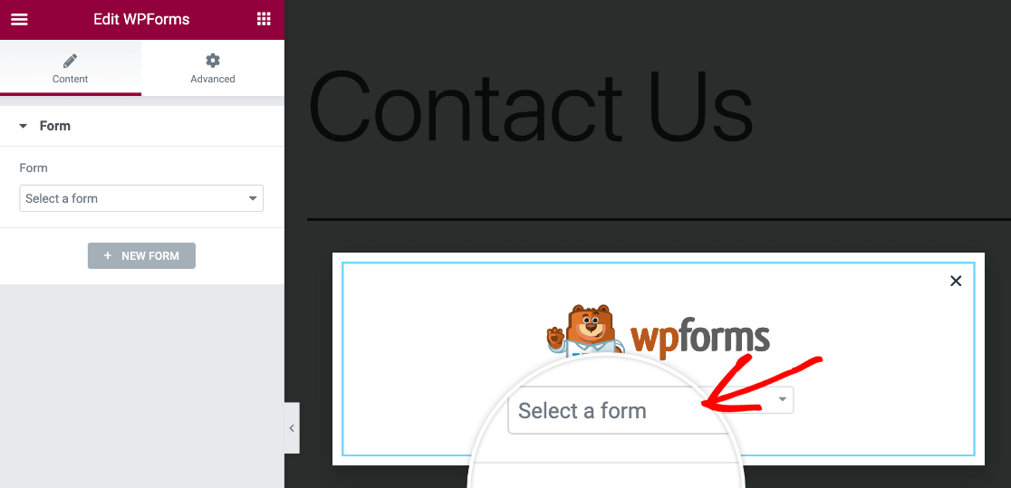 elementor-widget-popup-select-form - WPForms Choosing an existing form to add to an Elementor popup