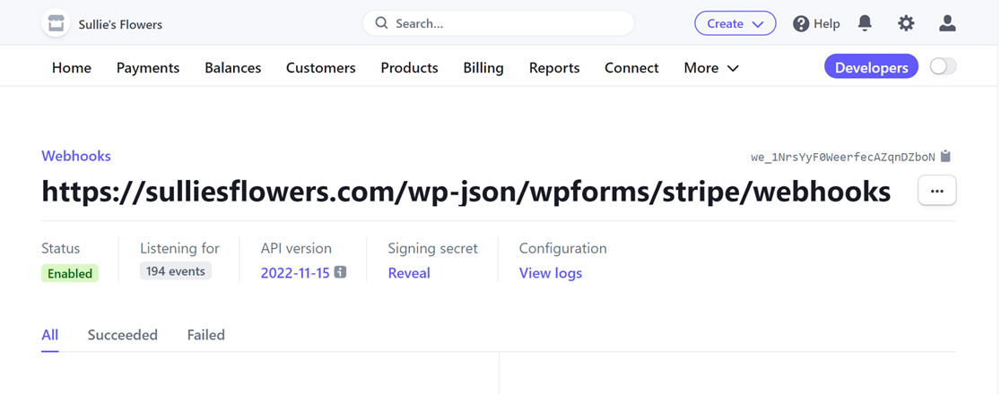 new-webhook - WPForms Webhook created in Stripe