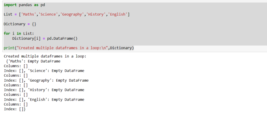 Multiple Dataframes In Loop Example