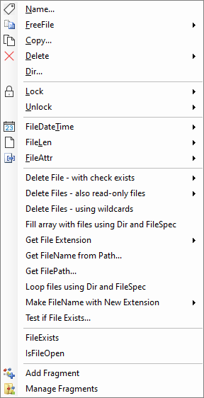 snippets appear as part of main menu