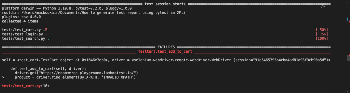 console of the execution of your tests