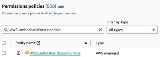 Attach policies to the new role for Lambda function