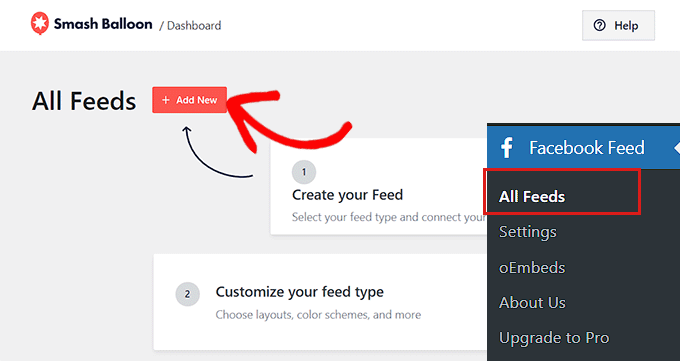 Click the Add New button on the All Feeds page Click the Add New button on the All Feeds page