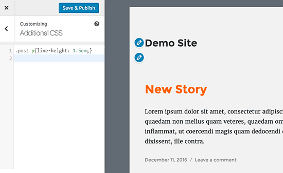 Adding custom CSS to increase line height Adding custom CSS to increase line height