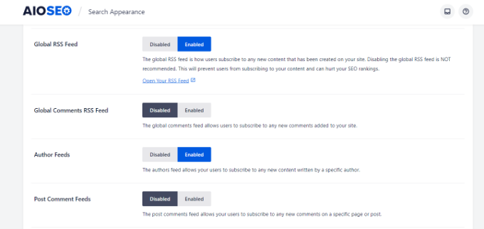 Disable RSS feeds Disable RSS feeds