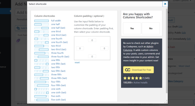 Select shortcode for columns Select shortcode for columns