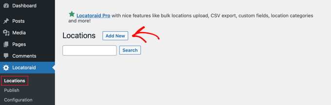 Click the Add New Button on the Locations Page Click the Add New Button on the Locations Page