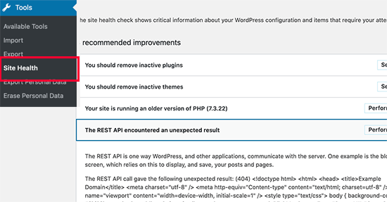REST API error in WordPress Site Health REST API error in WordPress Site Health