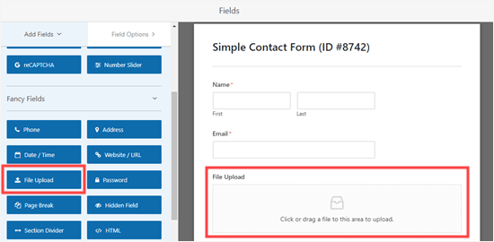 Adding a File Upload field to the form Adding a File Upload field to the form