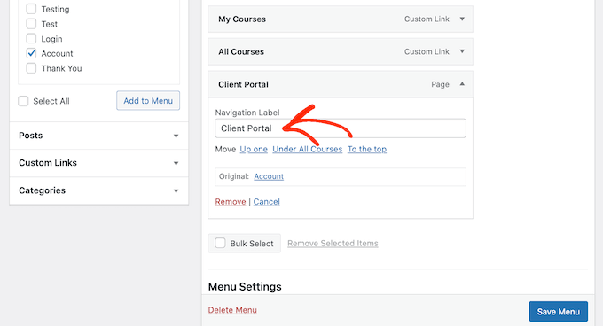 Customizing the client portal navigation label Customizing the client portal navigation label