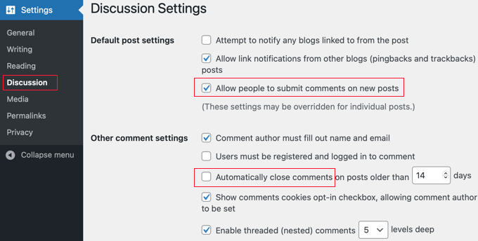 commentscloseddiscussionsettings Enable Comments for Future Posts from Settings » Discussion