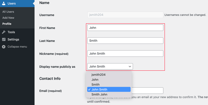 fullnameprofilename There Are Options to Add Your First Name, Last Name, and Nickname