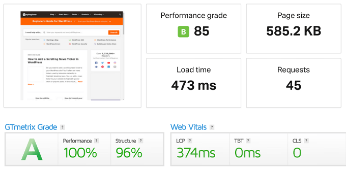 WPBeginner Speed Test results from Pingdom and GTMetrix WPBeginner Speed Test results from Pingdom and GTMetrix