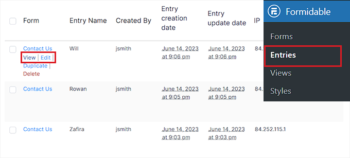 View or edit form entries View or edit form entries