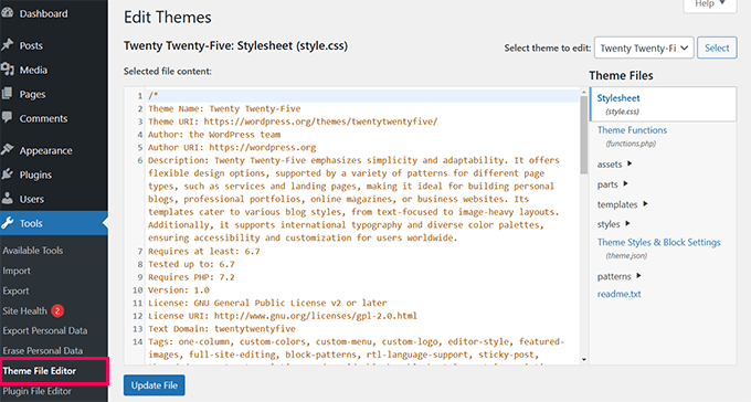 Theme file editor under tools menu Theme file editor under tools menu